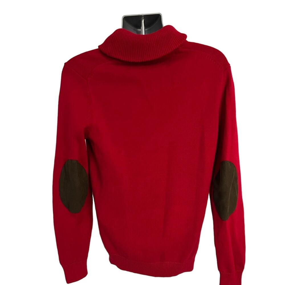 Chaps Men’s Small Red Shawl Collar Sweater Cotton Elbow Patch Preppy - Picture 3 of 8